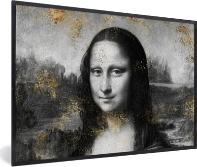 Produktbild von MuchoWow® Gerahmtes Poster Mona Lisa - Leonardo da Vinci - Gold 90x60 cm - Poster mit Schwarzem Bilderrahmen Wandposter Rahmen Foto Bilder - Fotorahmen - Foto-Plakat