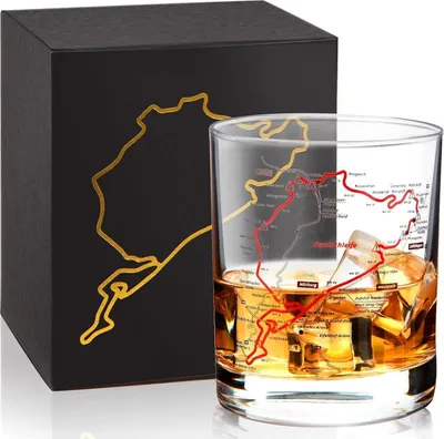 Obrázek produktu pro Sklenice na whisky s motivem Nürburgringu 300 ml dárková krabička pro automobilové nadšence