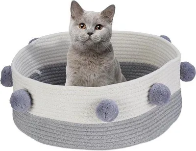 Image de Petit manteau pour chien 165 x 41 cm, gris et blanc, avec des pompons, en coton