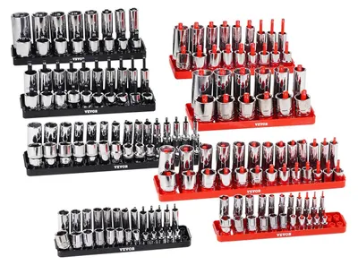 Immagine prodotto di Set di organizer per chiavi a bussola VEVOR, 8 pezzi, guida di scorrimento SAE metrica da 1/4, 3/8 e 1/2 di pollice, per un massimo di 176 bussole standard e profonde, (bussole non incluse)