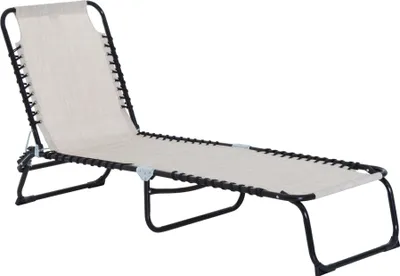 Produktbild von Sonnenliege klappbar Gartenliege, Liegestuhl mit 4-Fach verstellbare Rückenlehne, wetterfeste Campingliege bis 120 kg belastbar, für Garten Strand Pool, Cremeweiß