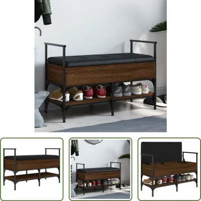 Image de The Living Store Banc à chaussures brun imitation chêne 85,5x42x57,5 cm Matériau dérivé du bois