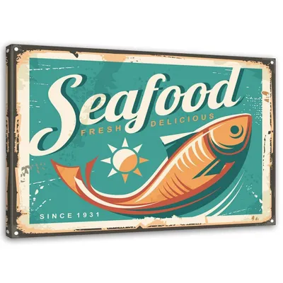Produktbild von Leinwandbild retro meeresfrüchte 90x60 cm Feeby blau wandbild bereit zum aufhängen