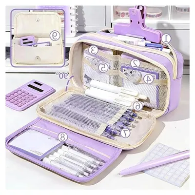 Produktbild von Lila Schrein-Set für Mädchen, großes Federmäppchen mit Fach und Zubehör