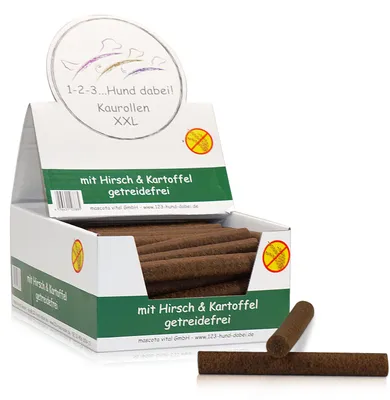 Produktbild von 123... Hund dabei! - Kaurollen XXL 50er Tray Hirsch - Dentalkaurollen - Getreidefrei - Vorteilspaket - Kaustangen für Hunde - Kausticks - Zahnpflege