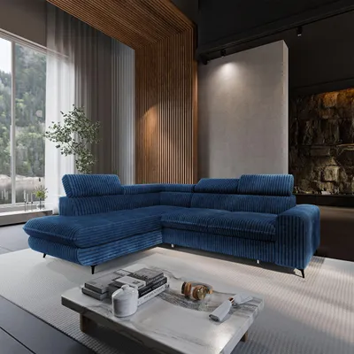 Produktbild von Masseno Ecksofa VELISS mit Schlaffunktion L-Form, Sofa mit Bettkasten, Wohnzimmersofa, Couch, Soffa, Bettsofa, Couchgarnitur- Blau, TILIA 77