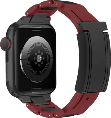 Produktbild von Für Apple Watch Series 10 46mm / 9 8 7 45 / 6 SE 5 4 44mm Design Magnetschnalle Edelstahl Armband Weinrot / Schwarz