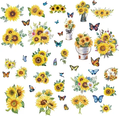 Imagen del producto de Calcomanías para ventanas con motivos de girasoles y mariposas, 8 láminas, ideales para la cocina y el salón