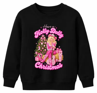 Imagen del producto de Camiseta de cuello redondo para niños, diseño "Holly Dolly Christmas" estilo country, color negro, talla 104