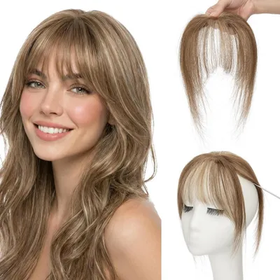Immagine prodotto di Ciocca di capelli naturali per parrucca, con 2 clip, colore castano medio/biondo miele, tonalità #4p27
