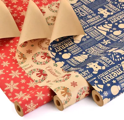 Produktbild von Geschenkpapier 3 Rollen 43 cm x 10 m, Kraftpapier, für Geschenke