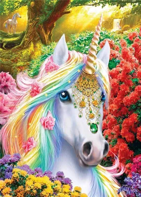 Produktbild von Diamant-Mosaik-Einhorn, verziert mit Blumen, 30x40 cm, kreatives Design