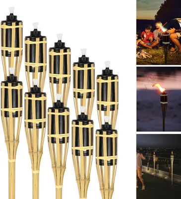Produktbild von Jiubiaz 10x Fackel Gartenfackel Set Lampen Bambus-Garten-Fackel 90cm Fackeln Deko Fackel