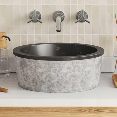 Produktbild von vidaXL Waschbecken Schwarz Ø40x15 cm Marmor