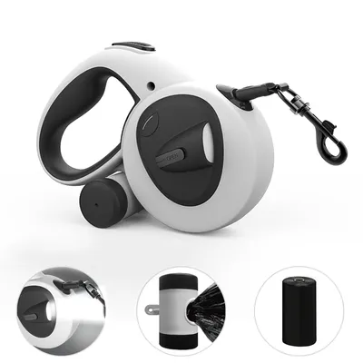 Produktbild von Tekoo Rollleine Hund 5m mit LED Licht & Kotbeutelspender, bis 30kg