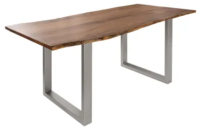 Immagine prodotto di MASSIVMOEBEL24 | FREEFORM 3 Tavolo da pranzo in legno di acacia - laccato natur /gambe in ferro - argento mat 140x90x76
