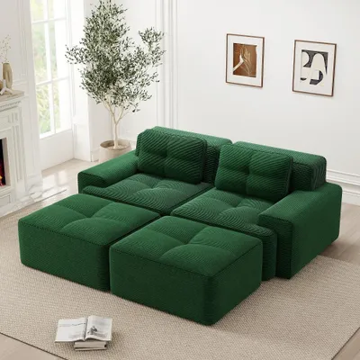 Immagine prodotto di Divano modulare "Cloud" a 2 posti, colore verde, forma a "U", con poggiapiedi, dimensioni 204x177x69 cm, facile da montare e adatto agli animali domestici