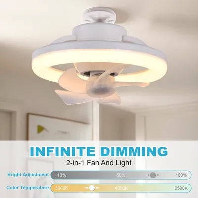 Image de Ventilateur plafonnier,Prise LED Lampe de ventilateur,Ventilateur de plafond avec lampe,Télécommande Silencieux Variable Peut être tourné à 360 degrés pour le salon