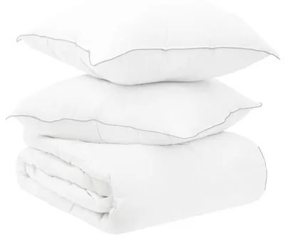 Image de Ensemble de literie vidaXL avec oreiller, blanc, 200 x 220 cm, polyester et bambou