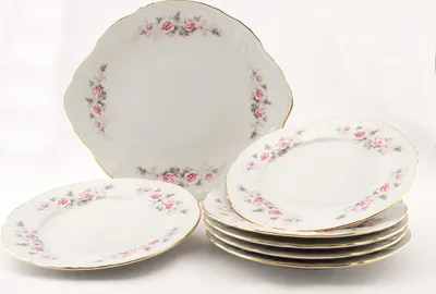Produktbild von Tortengarnitur Thun Bernadotte, rosa, gold gestreift, 7 Stück