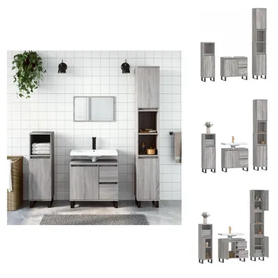 Produktbild von vidaXL 3-tlg. Badmöbel-Set Grau Sonoma Holzwerkstoff - Badezimmermöbel-Sets