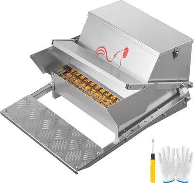 Obrázek produktu pro SucceBuy automatický podavač krmiva s kapacitou 11,3 kg, podavač krmiva pro slepice s klapkami a uzamykatelným víkem, zásobník na krmivo z pozinkované oceli, vhodný pro slepice, zakrslé slepice a drůbež
