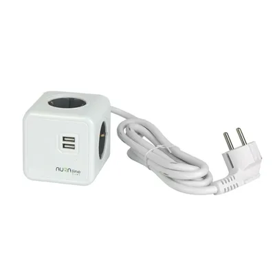 Obrázok produktu pre LED rozdeľovač CUBE adaptér 4-cestná zásuvka | 2 USB porty | s 1,5 m káblom