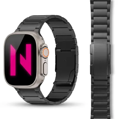 Produktbild von Argon Titan Armband für Apple Watch Ultra/SE/10/9/8/7/6/5/4/3/2/1, Metall Ersatzarmband mit Faltschließe, 42/44/45/46/49mm -  Titan Schwarz