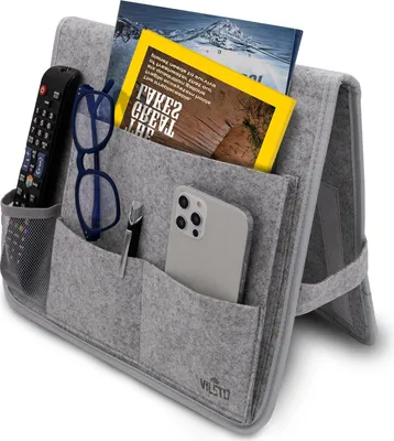 Produktbild von VILSTO Filz Betttasche Bettablage zum Einhängen, Schreibtisch Organizer, Bett Organizer, Hänge Organizer, Sofa Armlehne Organizer, Hängetasche Hochbett, Boxspringbett Organizer, Hellgrau