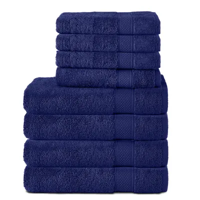 Produktbild von Komfortec 8er Handtuch Set aus 100% Baumwolle, 4 Badetücher 70x140 und 4 Handtücher 50x100 cm , Frottee, Weich, Navy Blau