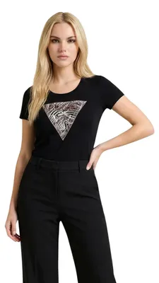 Produktbild von Guess SS CN ZEBRA TRIANGLE TEE Damen T-Shirt Schwarz : Größe - L Größe: L