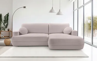Produktbild von DomoHome Ecksofa FUEGO 260x168 cm Puderrosa Rechte Seite Mit Schlaffunktion 140x240 cm, Skandinavisches Design, Schlafsofa Mit Bettkasten, Bubble Stoff, Modernes Sofa Für Wohnzimmer