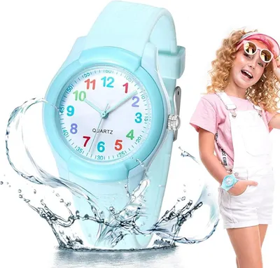 Produktbild von Analoge Kinderuhr für Mädchen und Jungen, wasserdicht, Lernuhr mit leicht ablesbarer Uhrzeit,Blue
