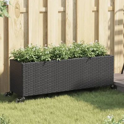 Produktbild von Maison Exclusive - Hochbeet mit Rollen & 3 Fächern Schwarz 107x32x38cm Poly Rattan