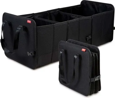 Produktbild von Unyqoos® Kofferraum-Organizer faltbar – verstellbare Autotasche mit Klettboden, 3 Fächer & 2 flexible Trennwände, schwarz, 72 x 33 x 30 cm, Oxford 600D, 71 L
