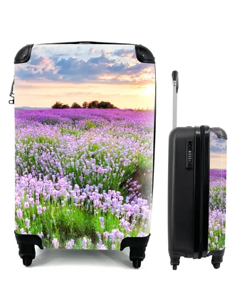 Produktbild von MuchoWow® Koffer Handgepäck Trolley Rollkoffer Kleine Reisekoffer mit 4 Rollen - Lavendel - Blumen - Sonnenuntergang - Lila - Wiese - Cabin Size < 55x40x23 cm & 55x40x20 cm - Fotokoffer - Kabinenkoffer - Boardgepäck - Reise-Box - Reisekoffer - Reisegepäck - Koffer mit Bild - Trolley für Kinder