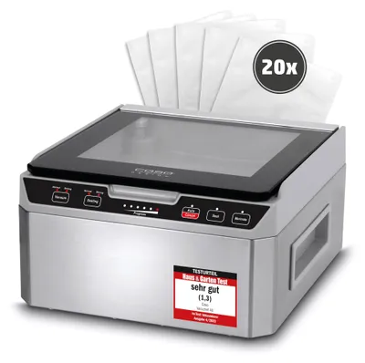 Produktbild von Caso VacuChef 40 - Kammervakuumierer aus Edelstahl, 3L Vakuumkammer 70 Liter/Minute, doppelte Schweißnaht, einstellbare Vakuum- und Schweißzeit, 1417