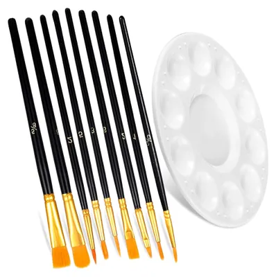 Produktbild von 10 Stück Teiliges Malpinsel Set mit Nylonborsten und Mischpalette Leichtes und Komfortables Pinselset für Aquarell Acryl Öl und Gouachefarben Vielseitige Malwerkzeuge für Künstler