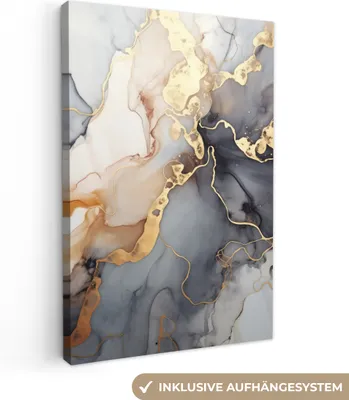 Produktbild von MuchoWow® - Leinwandbilder - Marmor - Schwarz - Gold - Weiß, Wandbild, Wanddeko Bilder Wohnzimmer, 80x120cm