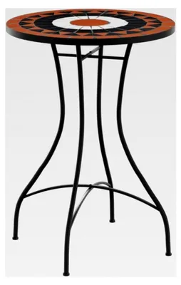 Produktbild von Mosaik Bistrotisch, Gartentisch mit Eisengestell, Beistelltisch für Terrasse, Balkon und Garten, Terrakottarot Weiß Keramik