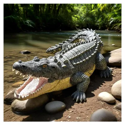Produktbild von 33 cm Krokodil-Statue aus Harz für den Außenbereich, Gartenskulptur und Teich-Dekor