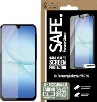 Produktbild von PanzerGlass SAFE. by ® Displayschutz Samsung Galaxy A17 | A17 5G | Ultra-Wide Fit m. EasyAligner, Samsung, Samsung - Galaxy A17 4G, Samsung - Galaxy A17 5G, Trockene Anwendung, Kratzresistent, Schockresistent, Transparent, 1 Stück(e)