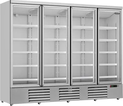 Image de Réfrigérateur Combisteel à 4 portes vitrées - 2025 litres, éclairage LED, argent