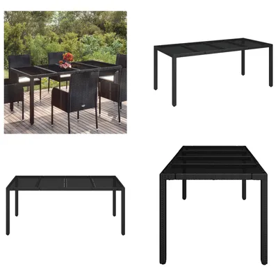 Obrázok produktu pre vidaXL Záhradný stôl so sklenenou doskou čierny 190x90x75 cm Poly ratan - Záhradný stôl so sklenenou doskou - Záhradný nábytok - Jedálenský stôl