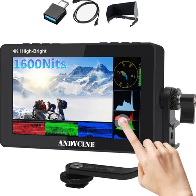 Produktbild von ANDYCINE A6 II 5,5 Zoll DSLR-Kamera-Feldmonitor, Touch Control Director-Videomonitor, 3D-Luts, 1600 Nits Helligkeit mit 4K-HDMI-Eingang/-Ausgang, DC 8,4 V Stromausgang, Ersatz fuer Sony Canon Nikon DSLR-Kamera