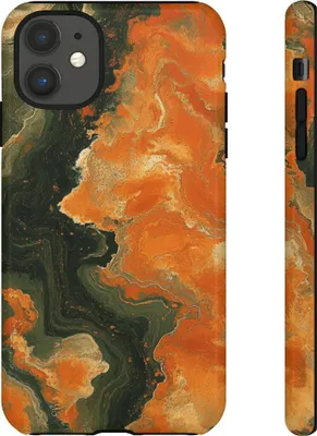 Produktbild von Abstraktes Muster in Orange und Olivgrün – Hülle Kompatibel mit iPhone 11