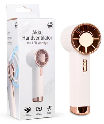 Produktbild von Bestlivings Akku Handventilator Creme mit LED-Anzeige & USB-C – Kompakter Mini Ventilator mit regelbarer Geschwindigkeit für Büro, Reise & Alltag