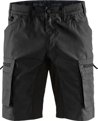 A studio shot of black cargo shorts.