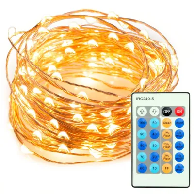 Produktbild von LED Kupferdraht Lichterkette 20 Meter 200 LEDs IP65 wasserdicht dimmbar Set mit Netzteil und Fernbedienung