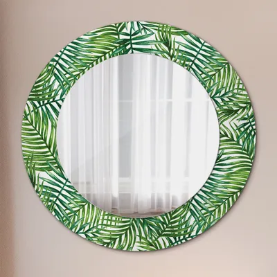 Produktbild von Kosmetikspiegel Spiegel - Flurspiegel - Spiegel mit Modischem Print – Dekospiegel - Tropisch Palme - Rund: Ø50cm